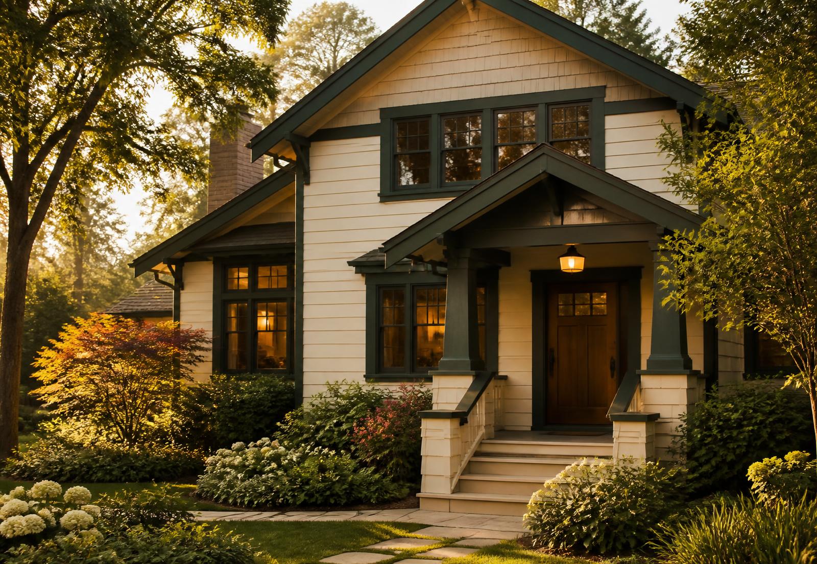 Craftsman home exterior at golden hour